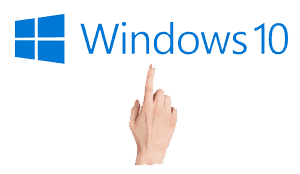 Windows 10 logo and pointing finger