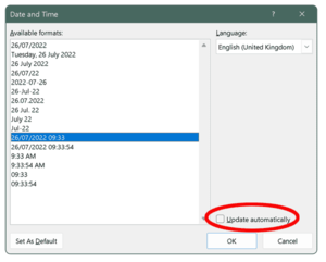 Add date and time to Word doc - no update