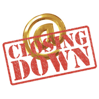 "Closing down" stamp over "@" sign